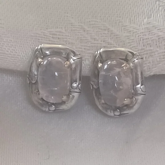 John Hardy Bamboo Rose Quartz Earrings, SS & 18k Gold - Picture 2 of 10